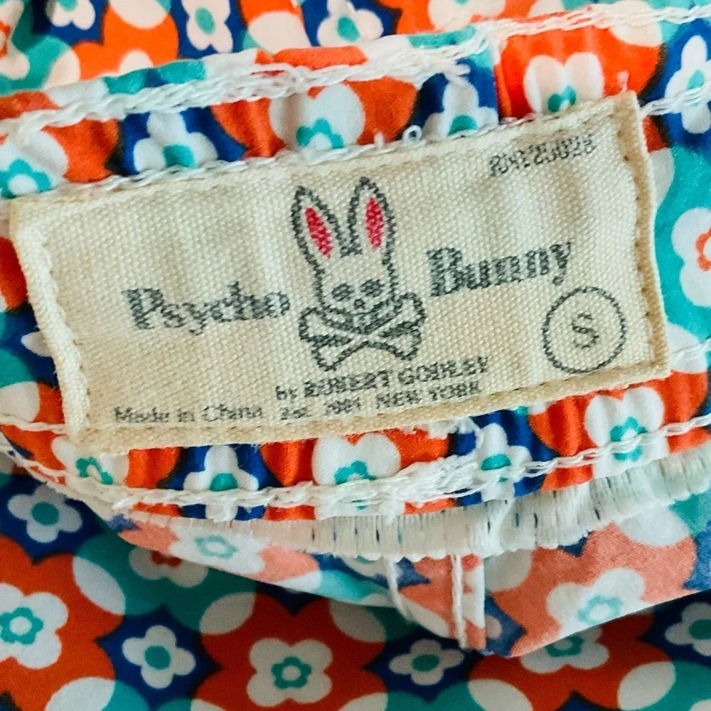 Psycho Bunny Floral Swim Trunks Coral Blue Print Drawstring Shorts Men’s S